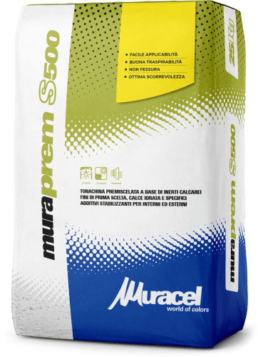 Muraprem S500 - Tonachina premiscelata a base di inerti calcarei fini di prima scelta, calce idrata e specifici additivi stabilizzanti per interni ed esterni Muraprem S500 - Tonachina premiscelata a base di inerti calcarei fini di prima scelta, calce idrata e specifici additivi stabilizzanti per interni ed esterni